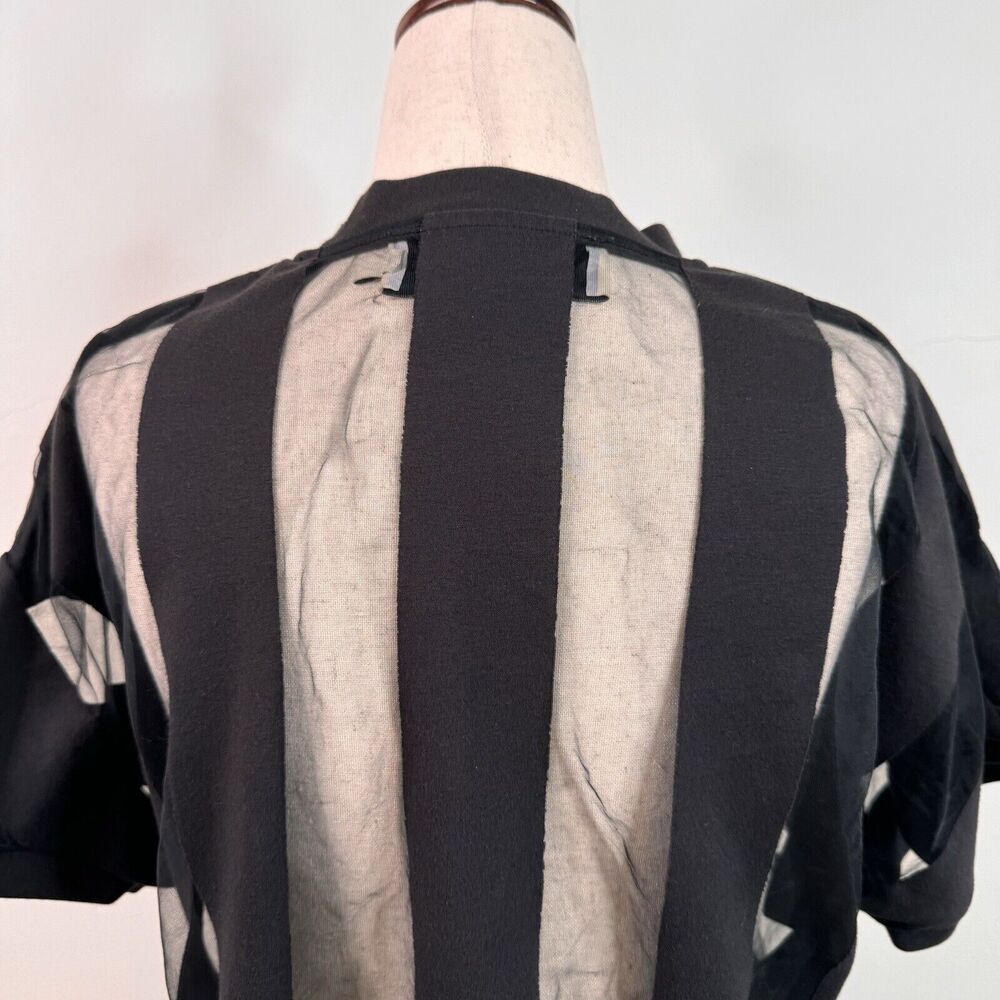 Marques Almeida Womens Shirt Devore Striped Top Goth Sheer Asymmetrical Small - Picture 8 of 12